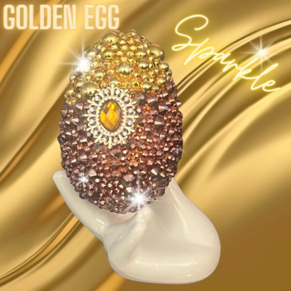 Gold Crystal Rhinestone Luxury Easter Egg W/Ceramic Egg Hand Holder, Easter Gift - Picture 4 of 16
